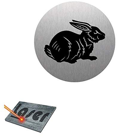 Schild mit Gravur, selbstklebend, 8 cm, Jagd Hase 03, Boden aus gebürstetem Aluminium