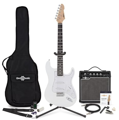 LA Electric Guitar White, 15W Guitar Amp & Ultimate Accessory Pack