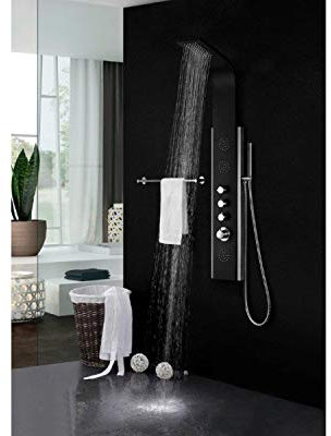 Duschpaneel Royal aus Edelstahl, schwarz matt lackiert und gebürstet/Wasserfall Duschsäule Regendusche Duschsystem Massagedusche Handbrause