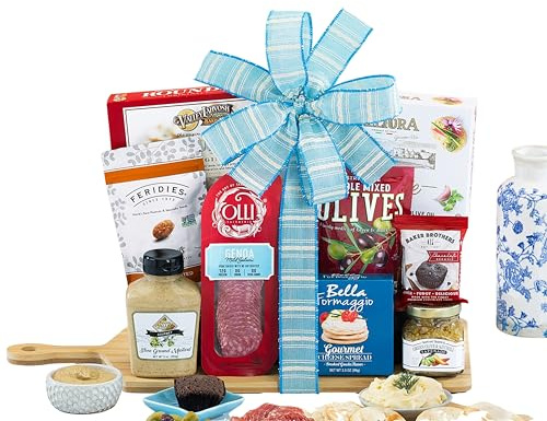 Wine Country Gift Baskets Salami gourmet y queso con tabla de cortar de bambú para familiares, amigos, agradecimiento al cliente, agradecimiento por mujeres, hombres, universidad, agradecimiento