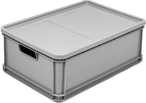 Unbekannt 45 Liter Stapelbox mit Deckel Stapelkästen Euro Box Europalette grau Obstkiste Gewerbe
