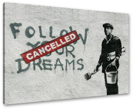 Visario Bild Banksy Follow Your Dreams Marke Nr 4167 80 x 60 cm Leinwand Bild Wanddeko hochwertig Wohnzimmer Büro Druck