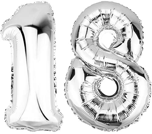 DekoRex Folienballon Silber 40cm Geburtstag Jubiläum Hochzeit Deko (Zahl 18)