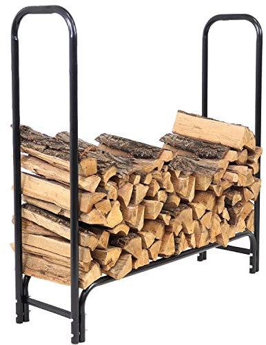 Sunnydaze 122 cm Kaminholzregal Innen und Außen - Schwarz Pulverbeschichtetes Stahl Holzregal Kaminholz Innen und Außenbereich