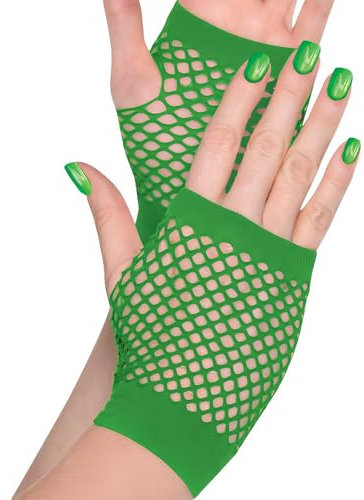 Grüne kurze Fischnetzhandschuhe (Einheitsgröße), 2 Stück, modisch und lustig, perfekt für Partys, Tanzen und Festivals