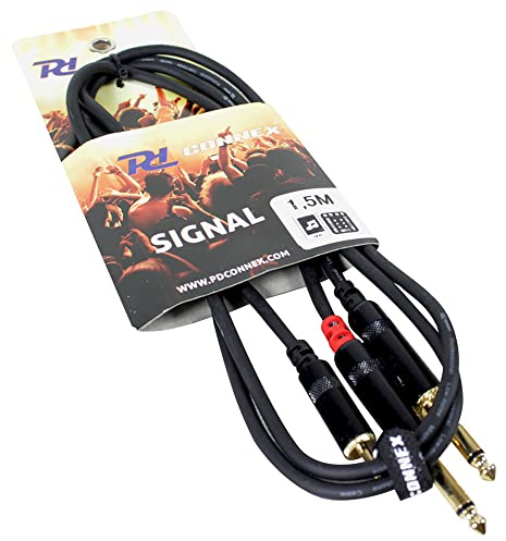 PD Connex 3.5mm Stereo Jack to Twin 6.3mm Mono Jack Cable 1.5m - Professional Flexible Audio Signal Cable for Mixer, Amplifier & Studio Equipment Metal Connectors, OFC Shielded