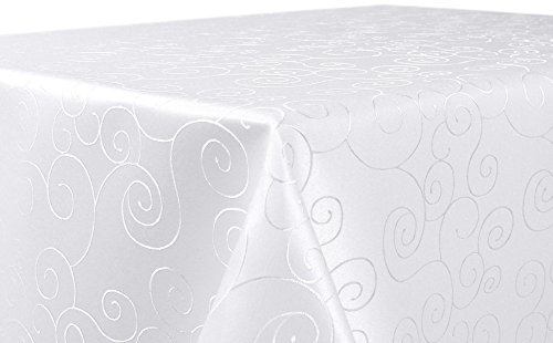 BEAUTEX Tischdecke Damast Ornamente - Bügelfreies Tischtuch - Fleckabweisende, Pflegeleichte Tischwäsche - Tafeltuch, Eckig 130x220 cm, Weiss
