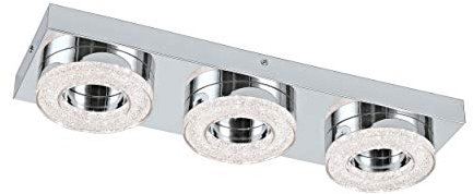 EGLO LED Deckenleuchte Fradelo, 3 flammige Deckenlampe, Wohnzimmerlampe aus Metall und Kunststoff in Chrom, Kristall in Klar, Schlafzimmerlampe rund, LEDs warmweiß, L 46 cm