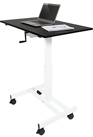 Einsäulen Kurbel Verstellbarer Stände (Weißer Rahmen/Schwarze Tischplatte, 102cm)