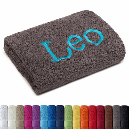 AR Line Besticken Sie Handtuch mit Namen oder mit Wunschtext Bestickt, Badetuch (100x150cm) in Anthrazit-Grau