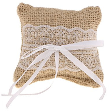 Ringkissen aus Jute mit Spitzenband, für Hochzeit, Party