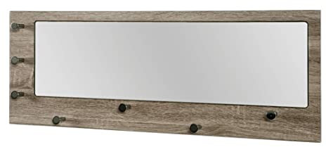 HAKU Möbel Wandgarderobe Chrom, Eiche trüffel, MDF, Metall, Spiegel - Maße: B 80 cm x H 30 cm x T 6 cm, Style: Modern