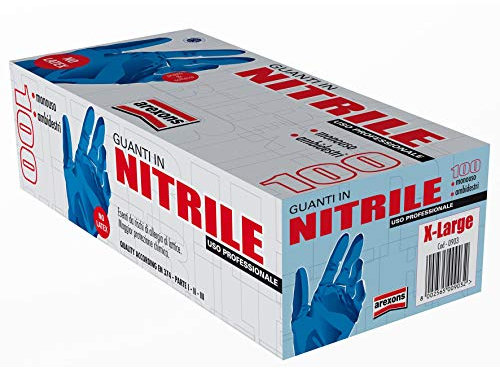 GUANTI DA LAVORO MONOUSO IN NITRILE BLU AREXONS ATOSSICO E ANALLERGICO confezione pz.100 - XL