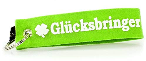Luxflair Filz Schlüsselanhänger Glücksbringer mit Kleeblatt, Schlüsselband mit Spruch. Kleines Geschenk für Männer und Frauen.