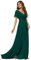 Ever-Pretty Robe De Soirée Style Long Manches Volantées Col en V Jupe Trapèze Robe Femme Chic Et Elegant Vert Foncé 36