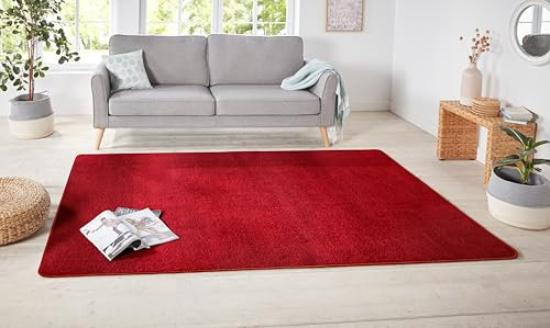 Hanse Home Nasty Teppich – Wohnzimmerteppich Flauschiger Kurzflor Einfarbig Unifarben für Esszimmer, Wohnzimmer, Kinderzimmer, Flur, Schlafzimmer, Küche – Uni Rot, 200x300cm