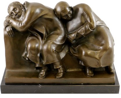 Kunst & Ambiente - Moderne Bronzefigur - Schlafendes Bauernpaar - Ernst Barlach Skulptur - Güstrow - Bildhauer - Bronze - Braun