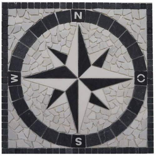 Mosaik Rosone Schwarz Weiß Windrose 60x60 cm Marmor Naturstein Einleger 034