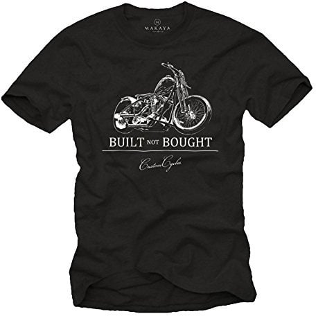 MAKAYA Rocker T-Shirt für Motorradfahrer Built Not Bought Schwarz