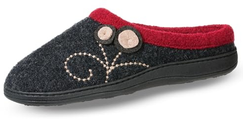 Acorn Women's Indoor/Outdoor Clog Slippers – Wool Upper, Memory Foam Cushioning & Arch Support, Berber Lining, Cozy House Shoes, Charcoal Button, 6.5-7.5