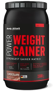 Body Attack Weight Gainer - Chocolate - 1,5 kg - Dein Mass Gainer für Masseaufbau & Muskelaufbau - Mit Whey Protein, BCAA und Kohlenhydraten - Dein fettarmer Masse Shake für hochwertige Kalorien