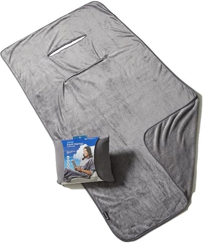 Travelrest 4-in-1 Premier Class Reise-Decke mit Reißverschlusstasche - Weich & Luxuriös - Auch als Lendenstütze oder Nackenkissen verwendbar (inklusive Aufbewahrungstasche)