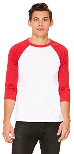Bella + Canvas Unisex 3/4-Sleeve Baseball T-Shirt M WHITE/ RED