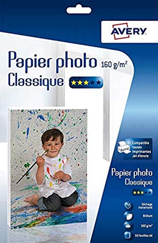 Avery Fotopapier glänzend A4, 50 Blatt, für Tintenstrahldrucker, klassisch, 160 g/m²