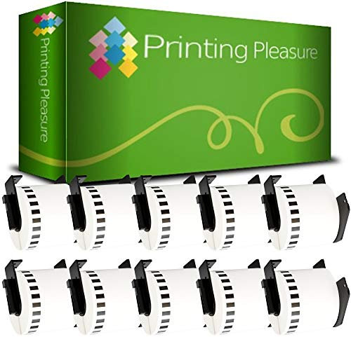 10 x DK22205 Endlos-Etiketten kompatibel für Brother P-Touch QL-500 QL-570 QL-700 QL-720NW QL-800 QL-810W QL-820NWB QL-1050 QL-1100 QL-1110NWB | 62mm x 30.48m | Thermopapier mit Kunststoffhalter