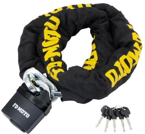 FD-Moto Steel Motorbike Chain Lock Padlock Black/Yellow - 1.2M*10mm | Heavy Duty Motorcycle Bike Scooter Bicycle Security Lock