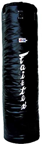 Fairtex Muay Thai Pole Bag HB7 Ungefüllt, Schwarz - Echtes Syntek Leder, 2,1 m schwerer Boxsack für Boxen, Kickboxen, MMA, Erwachsene