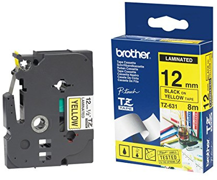Brother TC101 Schriftbandkassetten, laminiert, 12 mm x 7,7 m, schwarz auf farblos