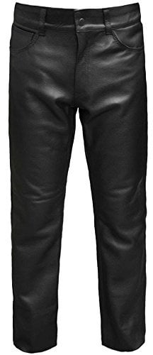 Skintan Herren Motorrad Lederhose Klassische Biker Lederjeans Leder Hosen Schwarz - L34 W32