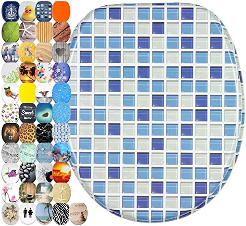 Sanilo Sedile WC con chiusura ammortizzata, grande scelta di belli copriwater da legno robusto e di alta qualità (Mosaico blu)
