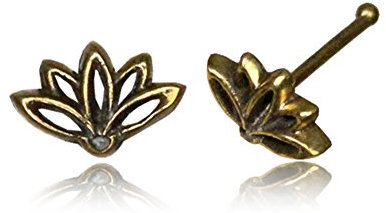CHICNET Gerader Nasenstecker Tragus antik golden Lotus Blüte Messing 8 mm lang
