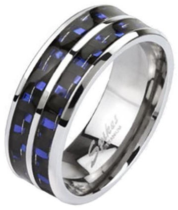 Tapsi´s Coolbodyart® Unisex Ring Titan blau Carbon Fiber Inlay 60 (19)