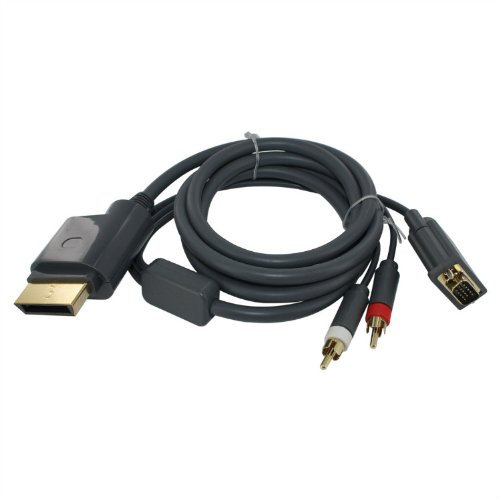 Generic 720P HD VGA RCA L/R Audio Cable Cord for Xbox 360, 6 Feet, Gray
