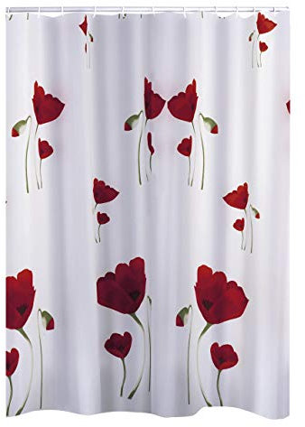 RIDDER Duschvorhang Textil ca. 180x200 cm, Mohn, inkl. Ringe | Waschbar | ÖkoTex