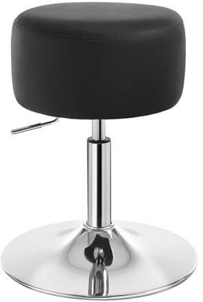 WOLTU Schminkhocker, Schminktisch Hocker, Barhocker rund, Design Hocker höhenverstellbar drehbar, Bürohocker Arbeitshocker Küchenhocker, gepolstert, Kunstleder, Schwarz, BH14sz-1