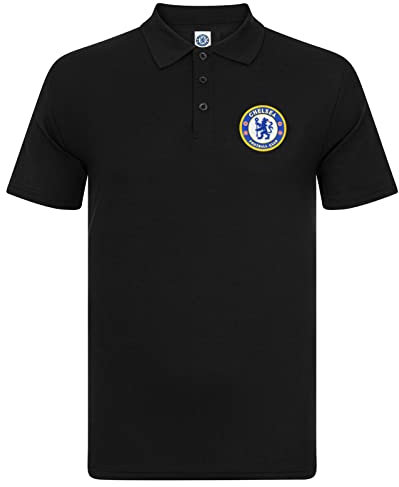 Chelsea FC Herren Polo-Shirt mit originalem Fußball-Wappen - Geschenkartikel - Schwarz - M