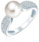 Valero Pearls Damen Perlenring aus 925/- Sterling Silber mit Süßwasser-Zuchtperle 8-9 mm Weiß Buttonförmig Zirkonia Silberring Damenring