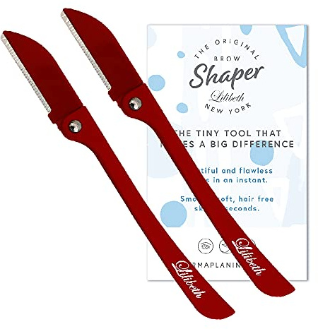 Lilibeth of New York Original Brow Shaper - Foldable Eyebrow Trimmer & Facial Hair Removal Device - Peach Fuzz Remover - Dermaplaning Tool for Women - Pack of 2 (Red)