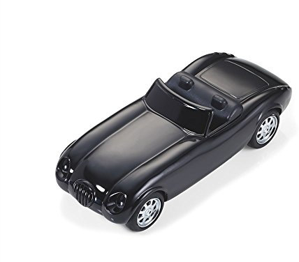TROIKA „ROAD STAR“ - GAM07/BK (Roadster im Stil der 50er Jahre)– Büroklammernhalter – Magnet – 5 Büroklammern – Rückziehmotor – glänzend schwarz