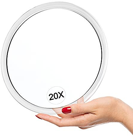 YoHumk 20X Aumento Espejo con ventosas (Redondo de 15cm) Maquillaje - Pinzas - Eliminación de Puntos Negros y Manchas - Depilarse Las Cejas - Ideal para el hogar y el Espejo de Viaje