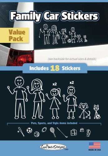WMI Designs Coole Familie Car Stickers - Compact Value Pack - enthält 18 Aufkleber