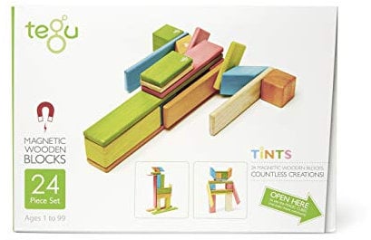 Tegu 5700367 Magnetische Holzbausteine, Holzset mehrfarbig, Holzspielzeug für Kinder ab 12 Monaten, 24-teilig