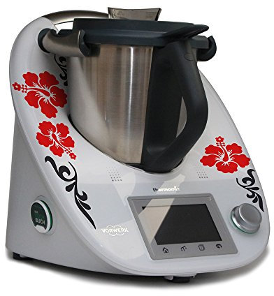 Aufkleber für den Thermomix TM5 - Hibiskus mit Ranke rot anthrazit