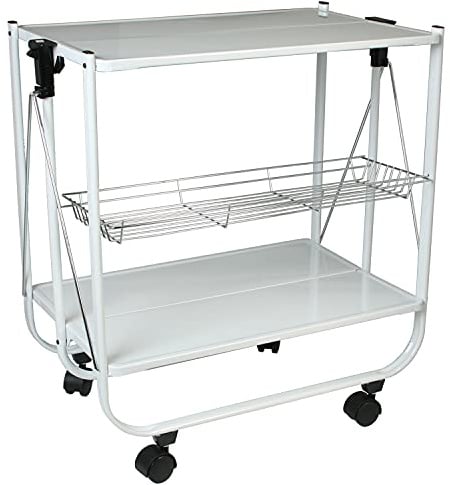 DONREGALOWEB Faltbarer Servierwagen aus Metall in Weiß mit schwarzen PVC-Teilen