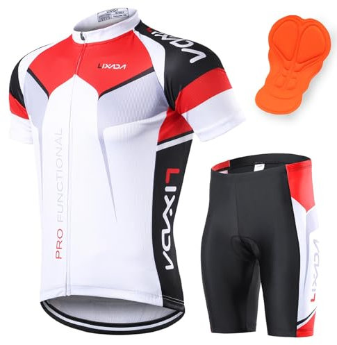 Lixada Herren Radtrikot Set Fahrrad Kurzarm Set Schnelltrocknend Atmungsaktives Shirt + 3D Cushion Shorts Gepolsterte Hose