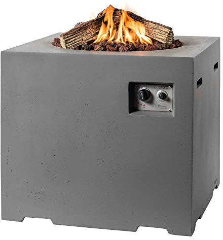 M A N I A Feuertisch für den Garten - Gas Feuerstelle ohne Rauch, Funken, Glut & Asche - Gaskamin Outdoor mit 19,5 kW als Stehtisch in Betonoptik grau 76 x 76 x 67 cm - Gasfeuerstelle Terrassenkamin